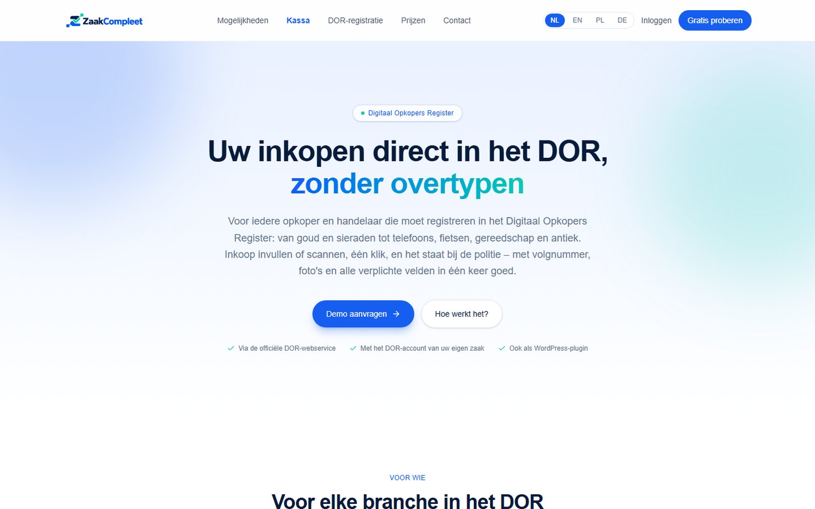 DOR-registratie: screenshot 1